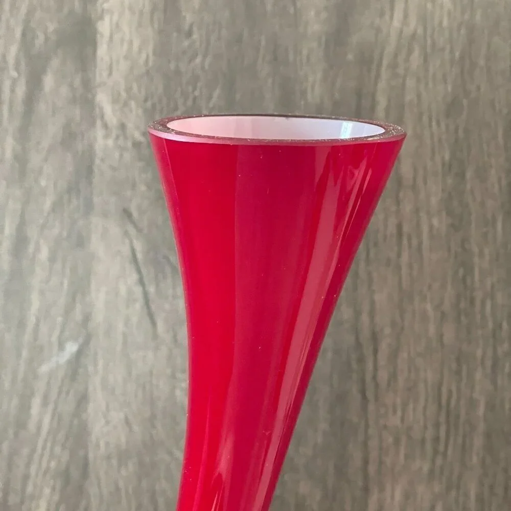 Normann Copenhagen Denmark Vintage Red Cased Glass Corkscrew Swing Vase 16